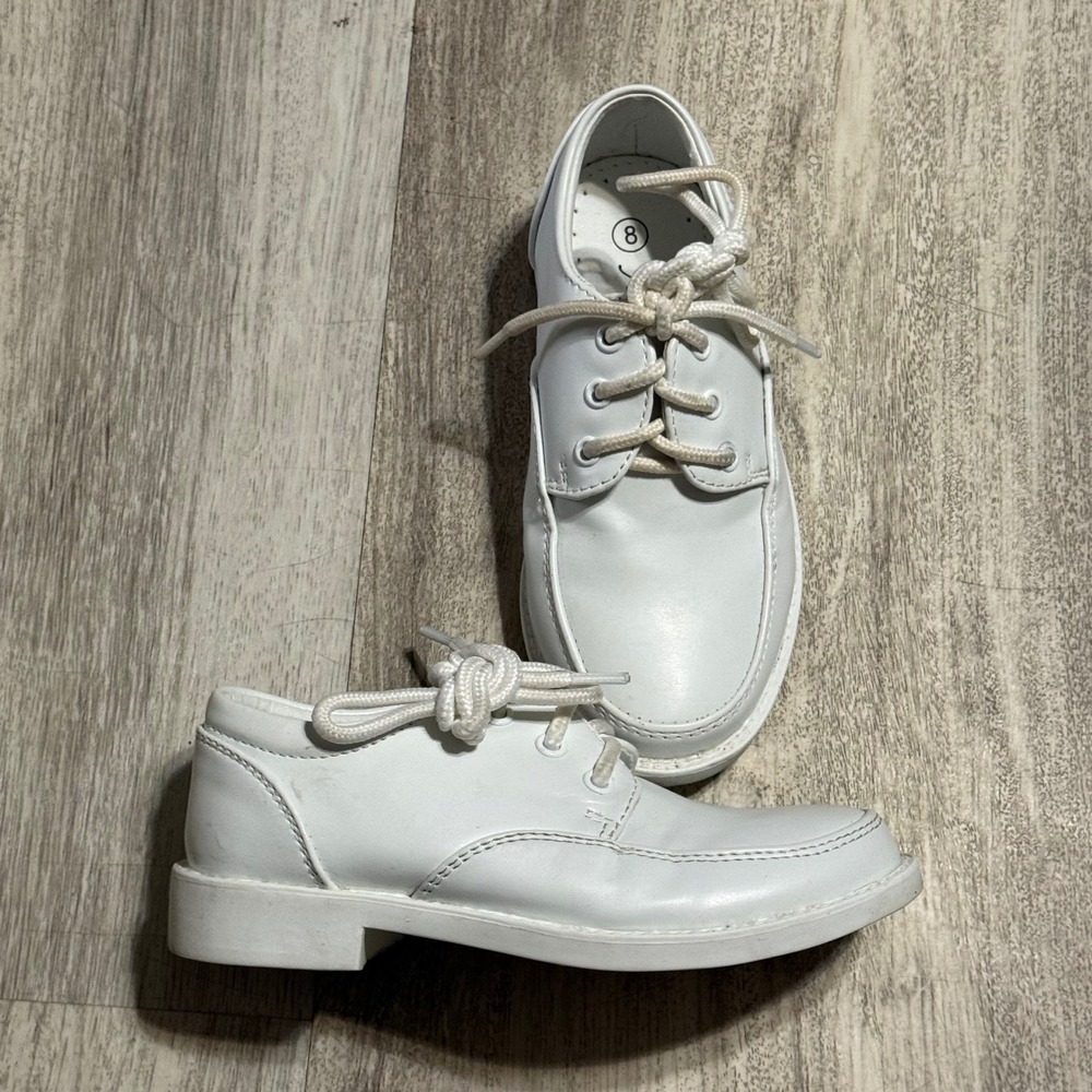 Auston Kids White Oxford Dress Shoes Lace Up Formal Moc Toe Toddler Size 8